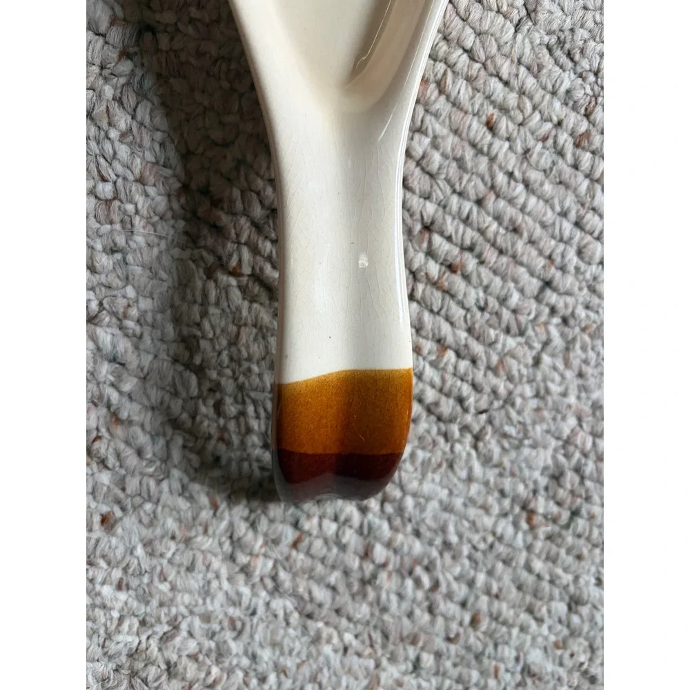 Vintage Home Sweet Home Ceramic Spoon Rest Blue Cream Brown Drip Glaze Farmhouse